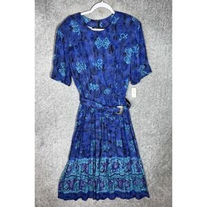 Vintage Rabbit Rabbit Rabbit Dress Womens Sz 14 Pleated Belt Rayon‎ USA Made New